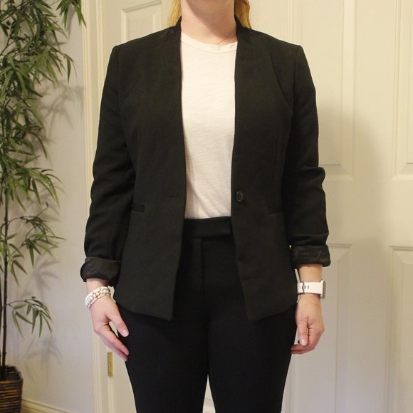 Banana Republic Collarless Black Blazer Size 0 - Picture 2 of 7
